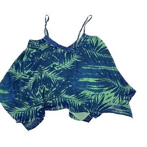 Design Lab Lord & Taylor Womens Blue Leaf Print Cropped Blouse Top Size XS